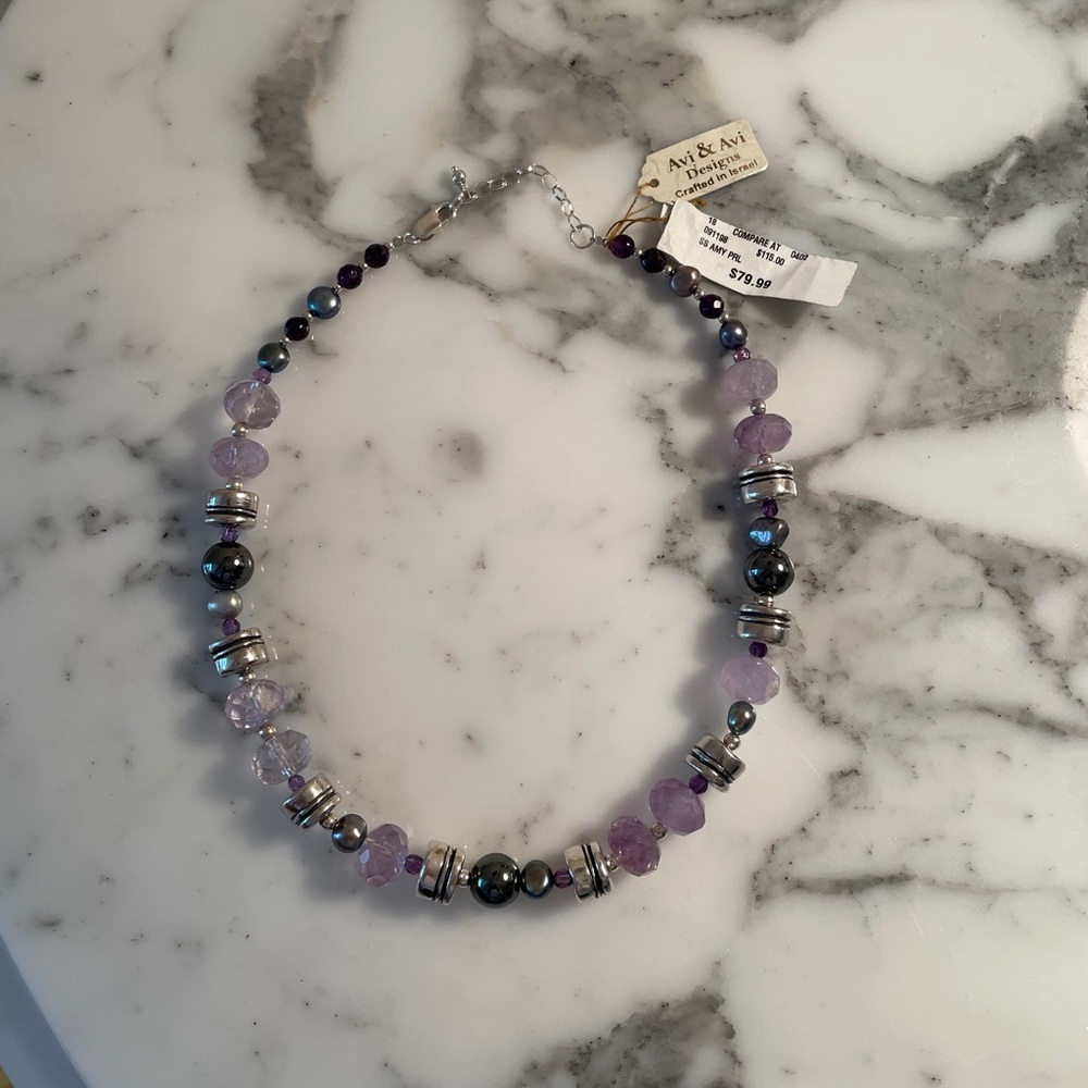 Amethyst, Pearl & Sterling Silver Necklace